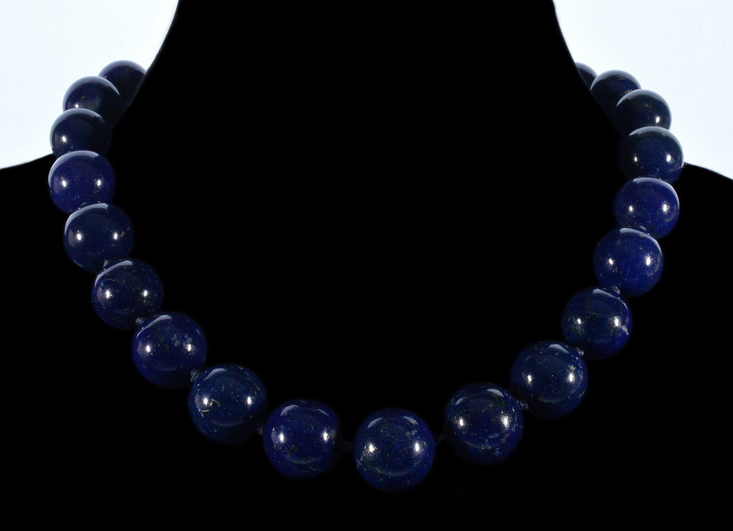 Antique Art Deco 18K Gold Large Lapis Lazuli Bead Necklace C.1920