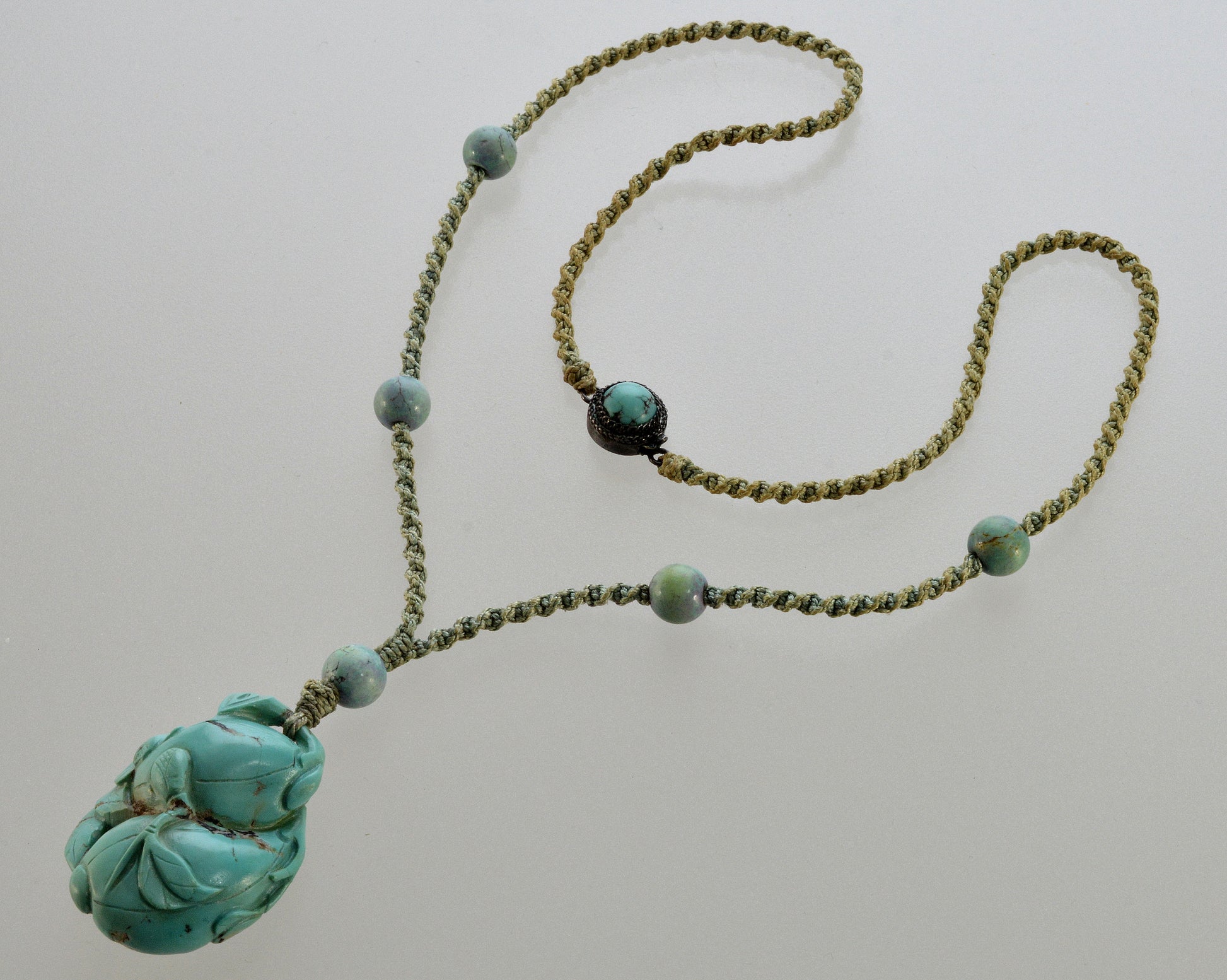 Antique Chinese Carved Turquoise Pendant Necklace C.1890