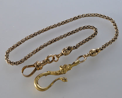 Antique Georgian 10K Gold Dragon Hook Watch Chain Necklace C.1820