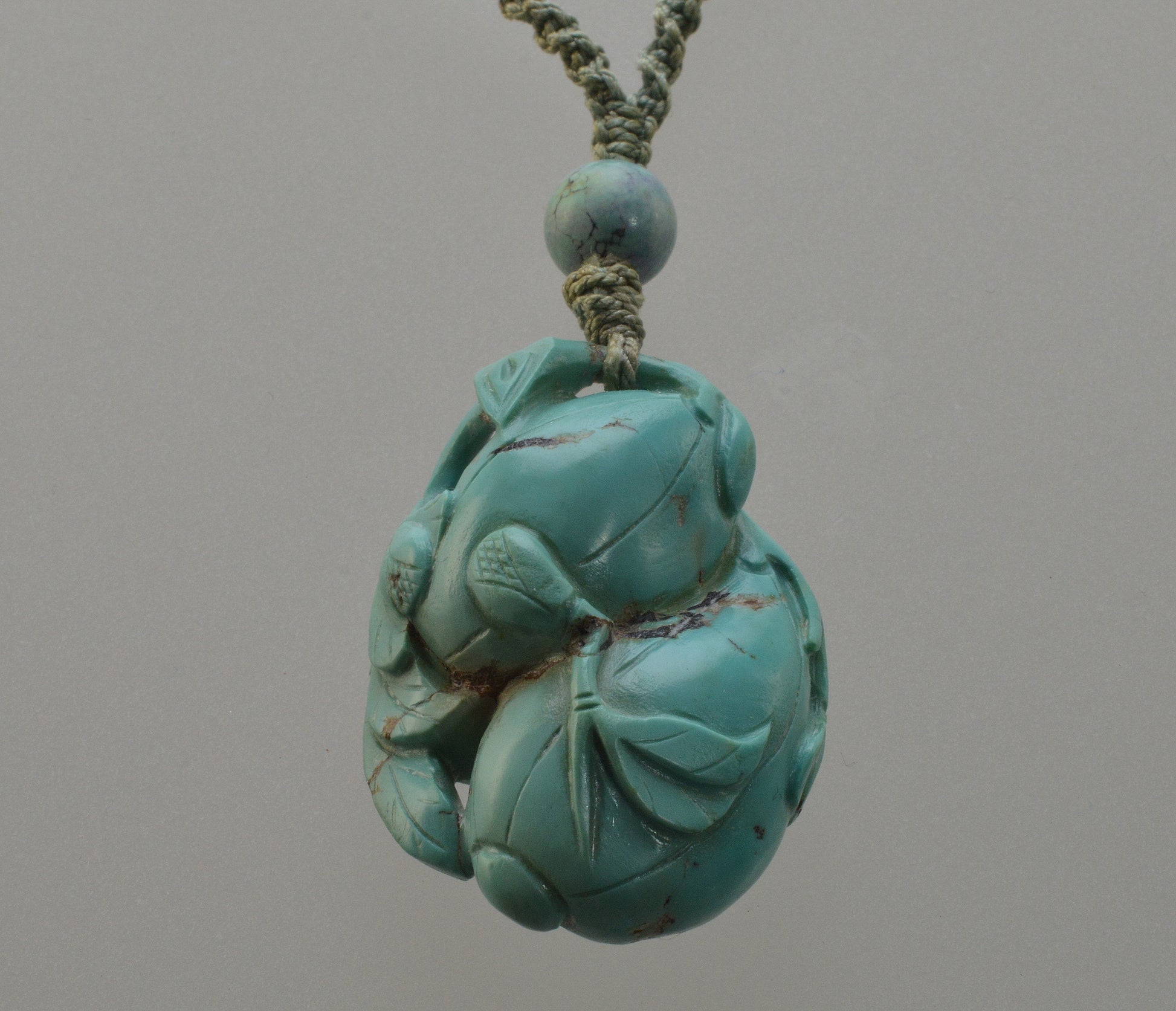 Antique Chinese Carved Turquoise Pendant Necklace C.1890