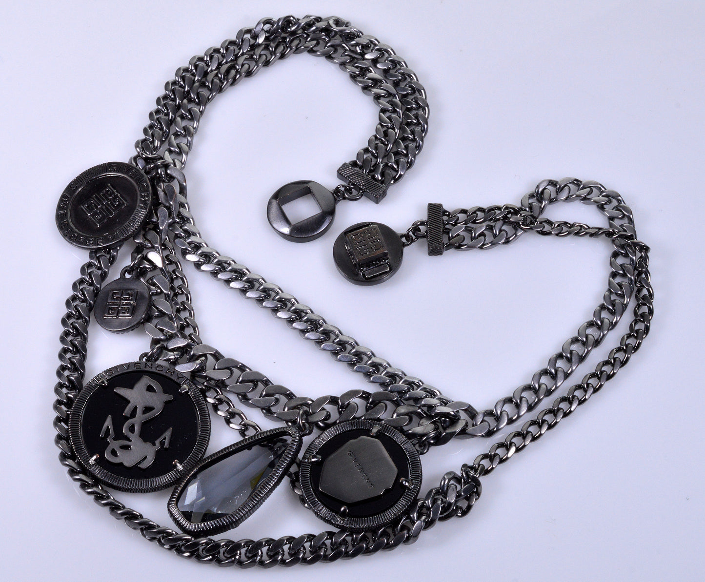 Givenchy Houte Couture Signature Necklace Gunmetal Nautical C.1980