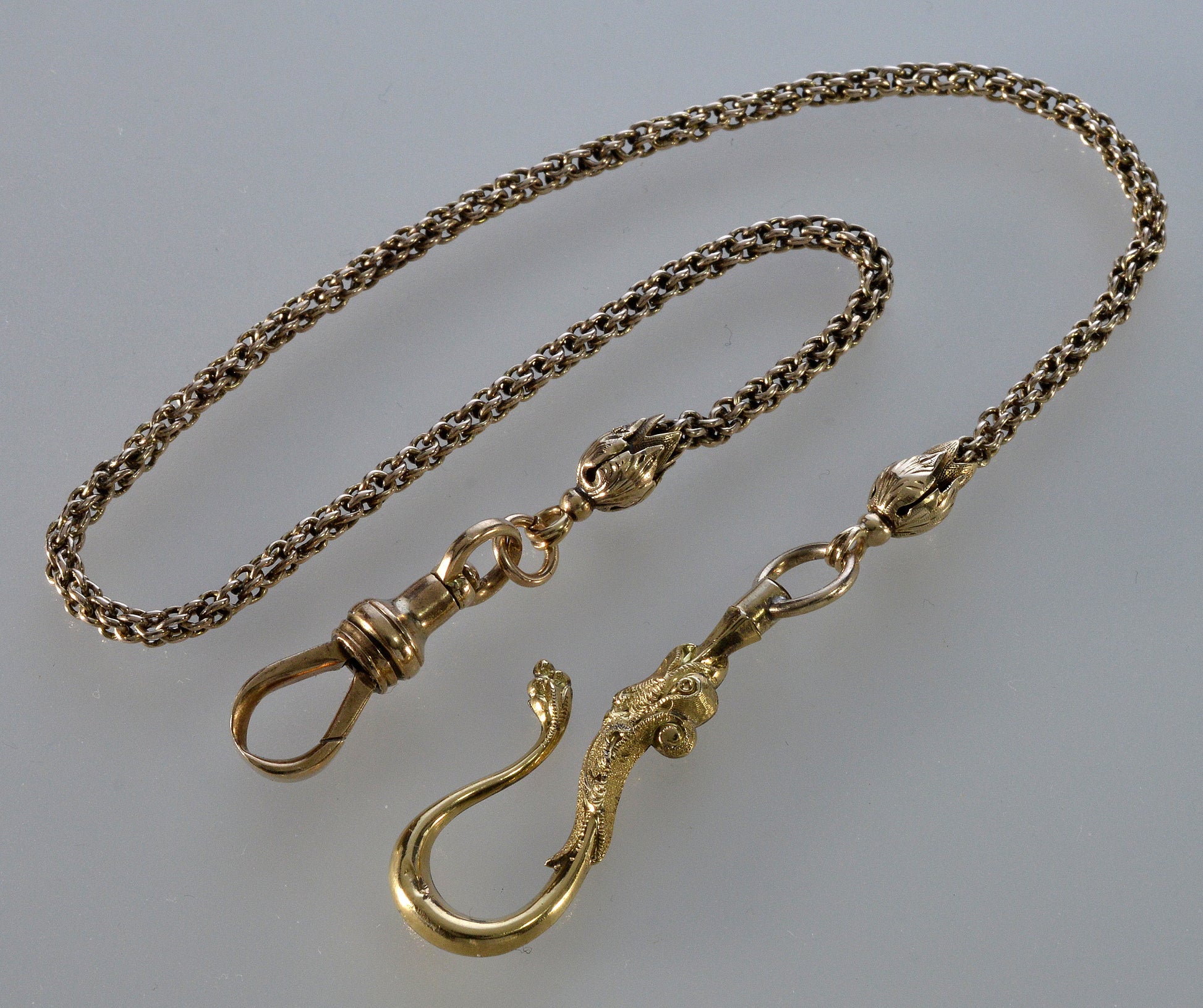 Antique Georgian 10K Gold Dragon Hook Watch Chain Necklace C.1820