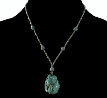 Antique Chinese Carved Turquoise Pendant Necklace C.1890