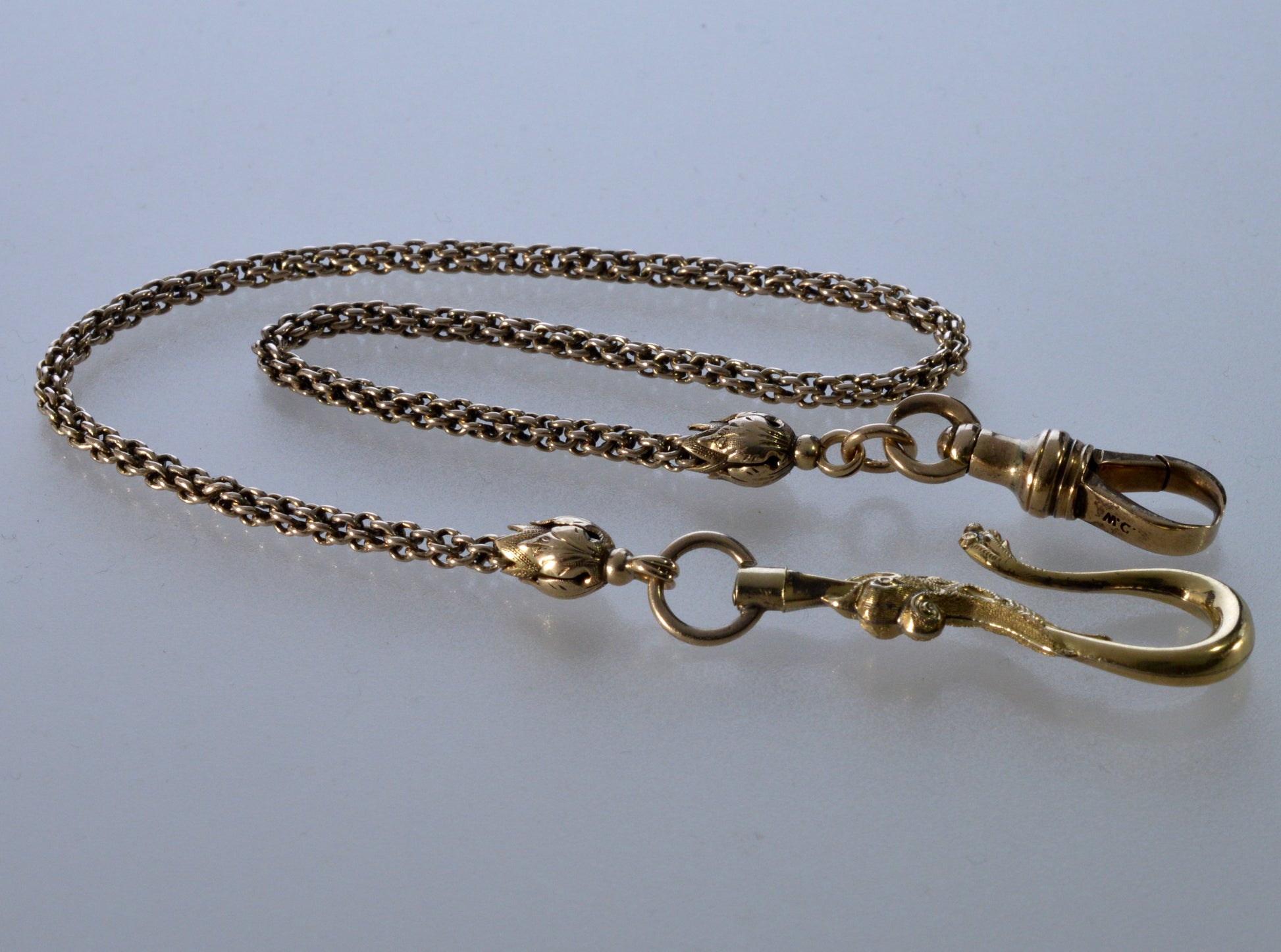Antique Georgian 10K Gold Dragon Hook Watch Chain Necklace C.1820