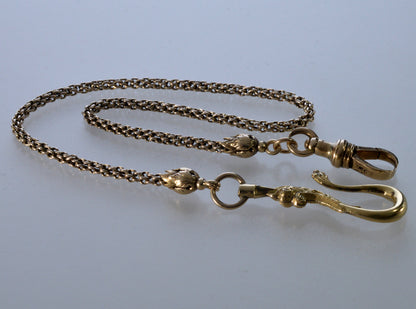 Antique Georgian 10K Gold Dragon Hook Watch Chain Necklace C.1820