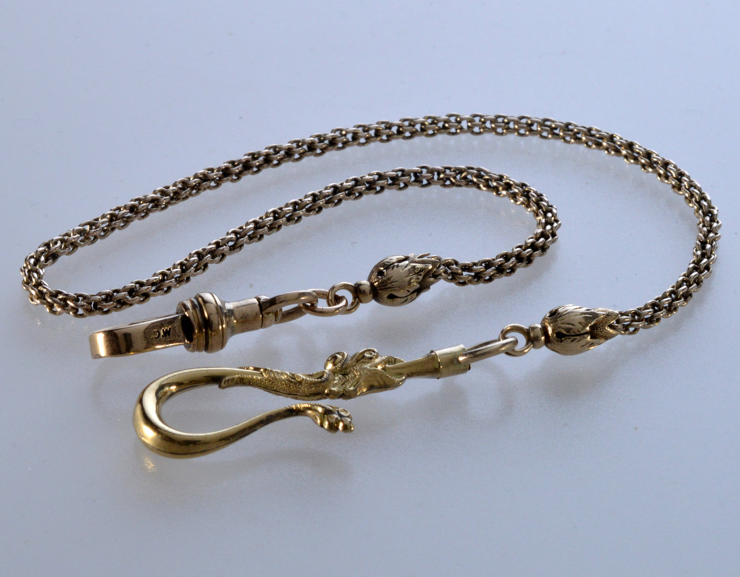 Antique Georgian 10K Gold Dragon Hook Watch Chain Necklace C.1820
