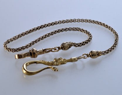 Antique Georgian 10K Gold Dragon Hook Watch Chain Necklace C.1820