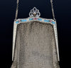 Antique Art Deco Whiting & Davis Sterling Mesh Purse Handbag Enamel Sapphire C.1920