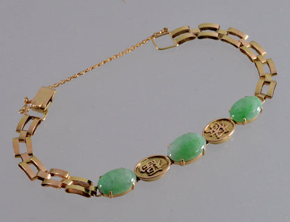 Reserved for A. Antique Art Deco 14K Gold Jadeite Jade Bracelet 7" C.1920