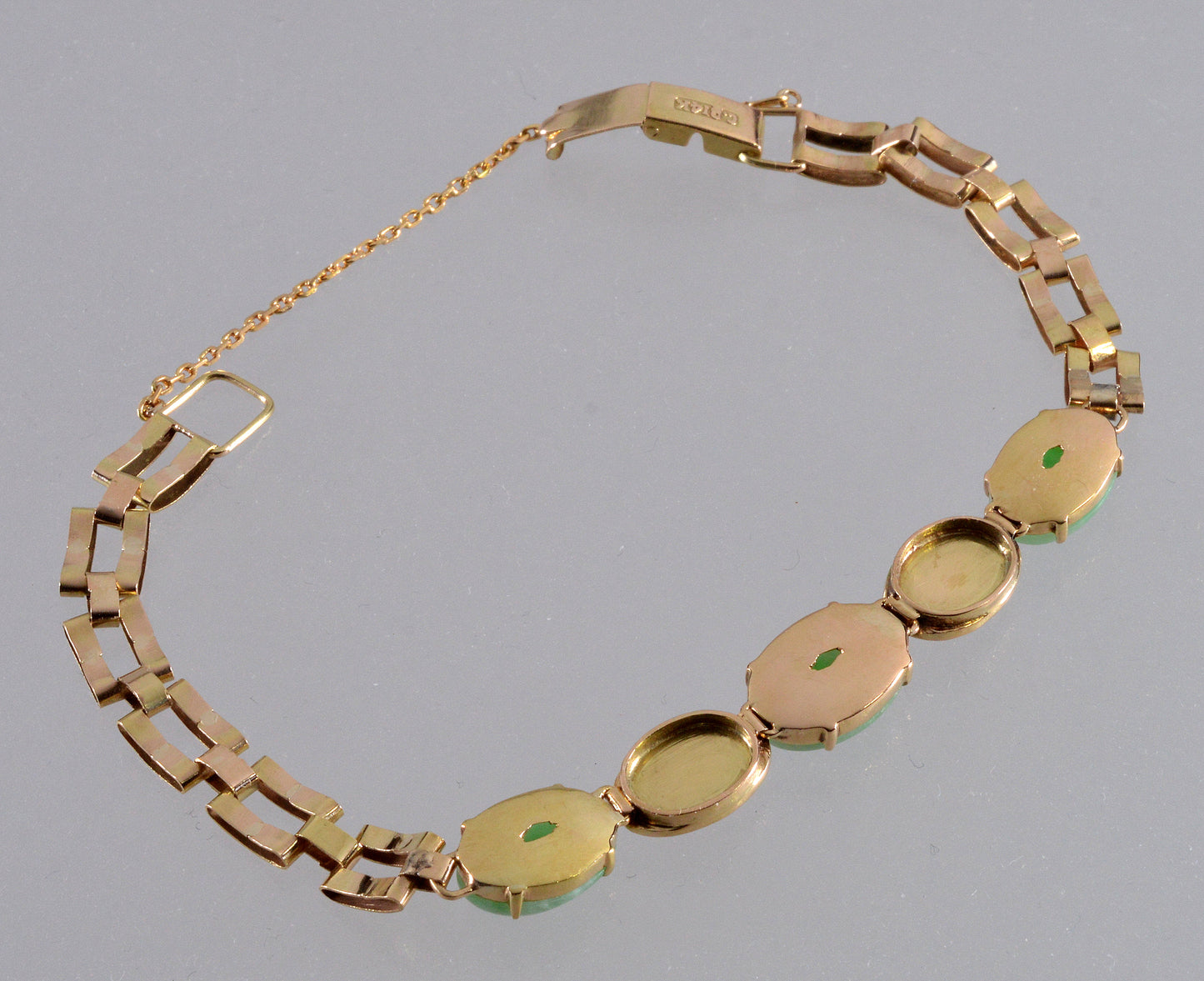 Reserved for A. Antique Art Deco 14K Gold Jadeite Jade Bracelet 7" C.1920