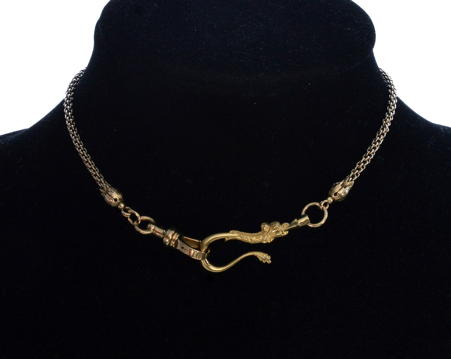 Antique Georgian 10K Gold Dragon Hook Watch Chain Necklace C.1820