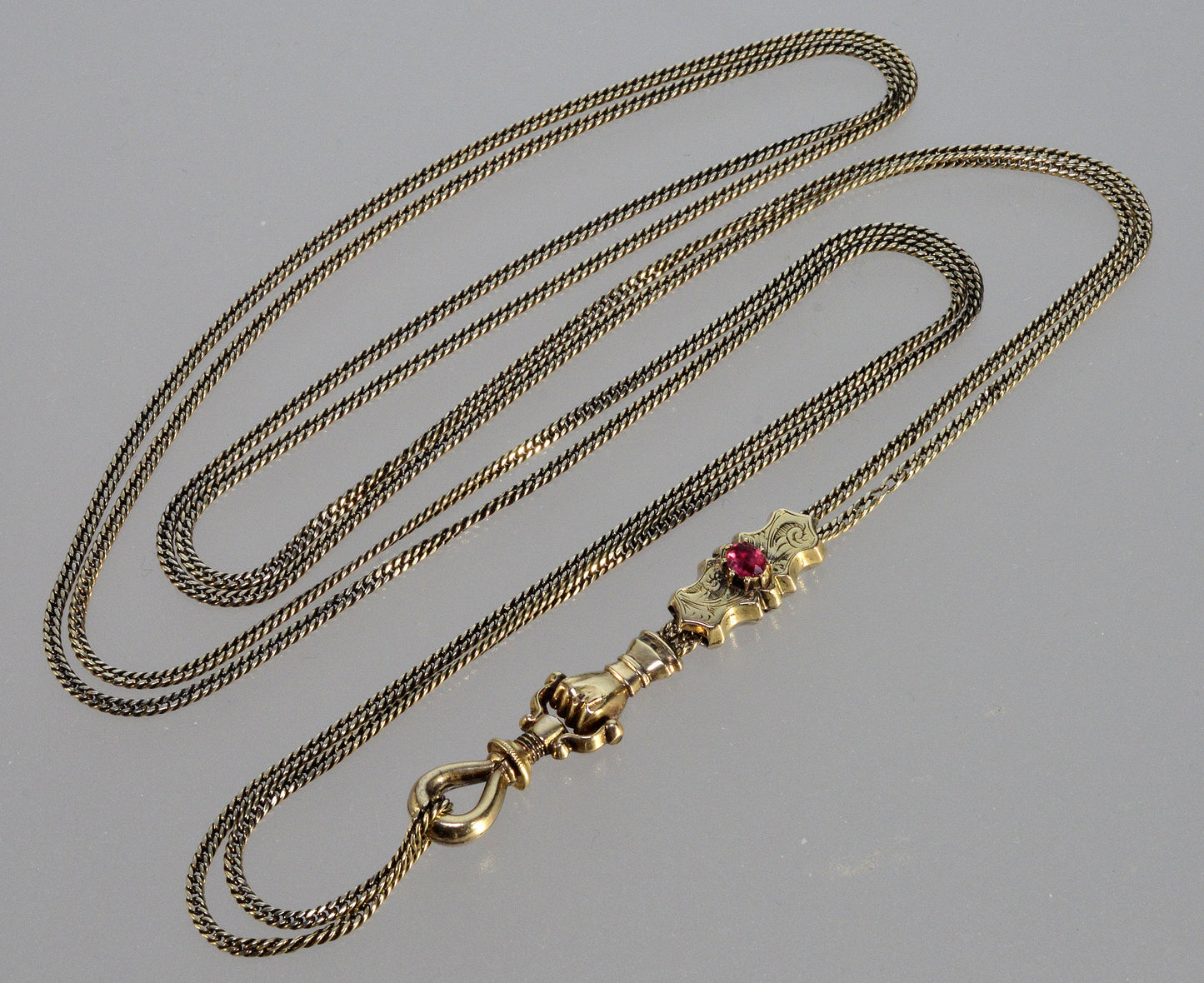 Antique Georgian 10K Gold Hand Fist Necklace Slide Guard Chain C.1820