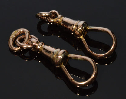 Victorian 9K Gold Pair Of Dog Clip Clasp For Pocket Watch Albert Chain 0313