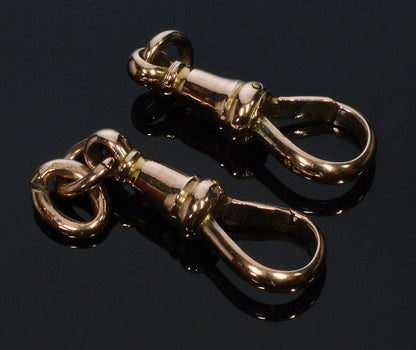 Victorian 9K Gold Pair Of Dog Clip Clasp For Pocket Watch Albert Chain 0313