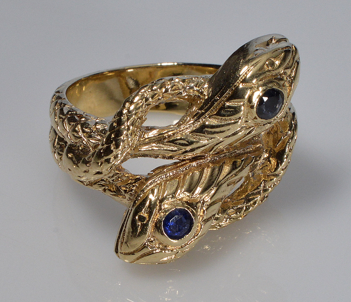 Antique Victorian 14K Gold Sapphire Double Snake Ring C.1880 Size 4