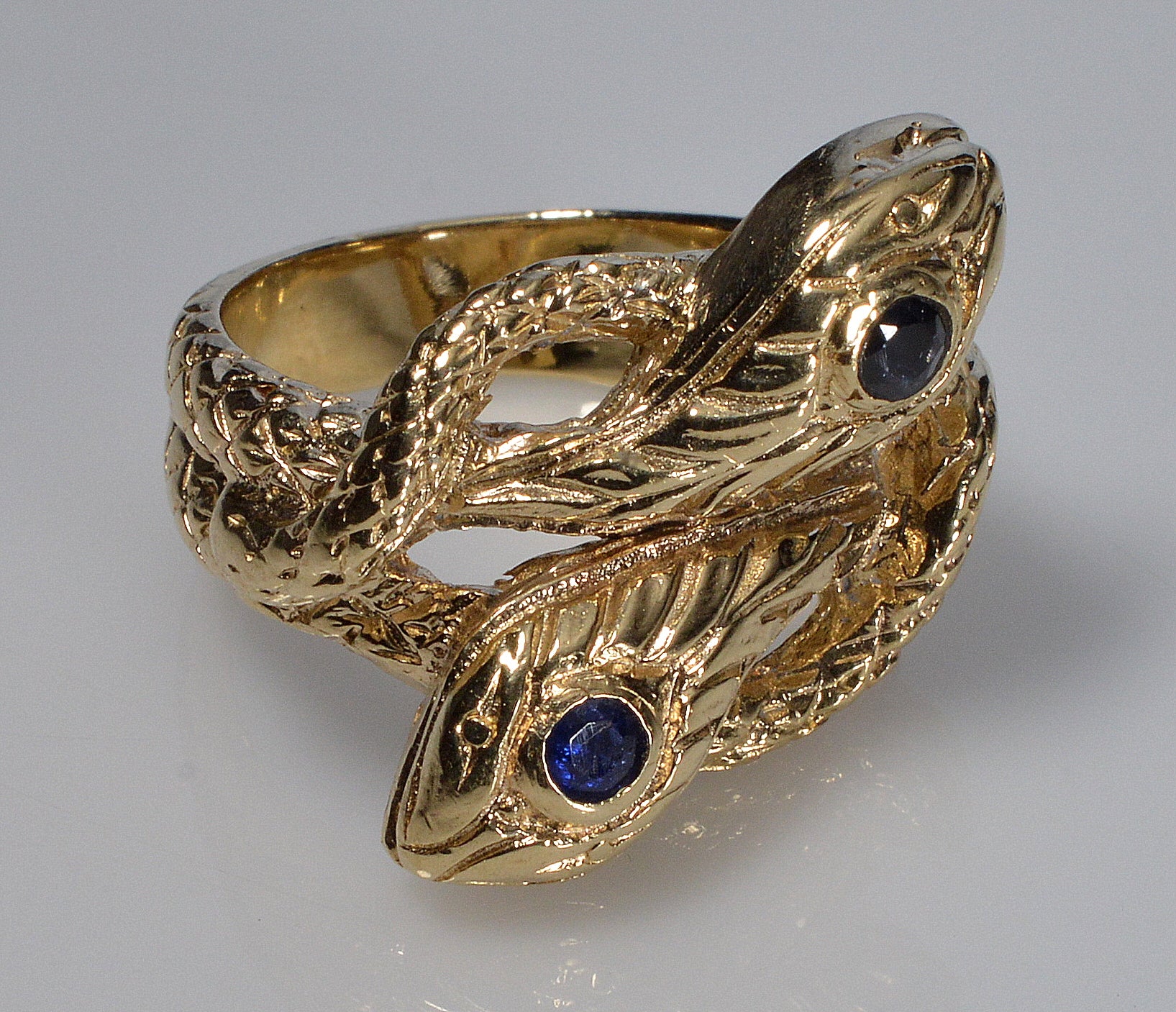 Antique Victorian 14K Gold Sapphire Double Snake Ring C.1880 Size 4