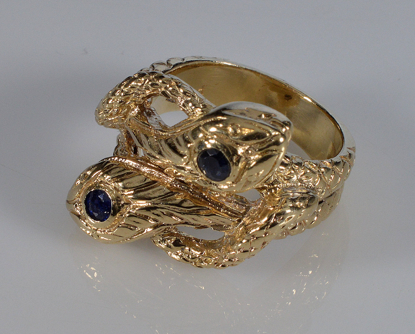 Antique Victorian 14K Gold Sapphire Double Snake Ring C.1880 Size 4