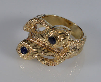 Antique Victorian 14K Gold Sapphire Double Snake Ring C.1880 Size 4