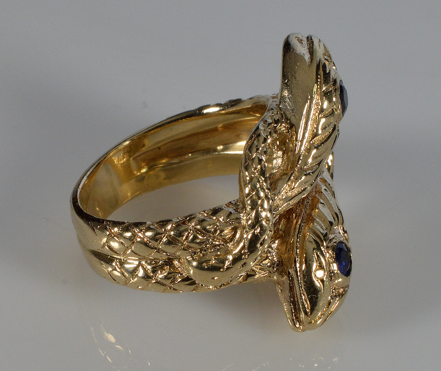 Antique Victorian 14K Gold Sapphire Double Snake Ring C.1880 Size 4