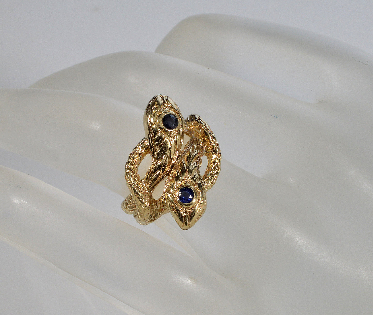 Antique Victorian 14K Gold Sapphire Double Snake Ring C.1880 Size 4