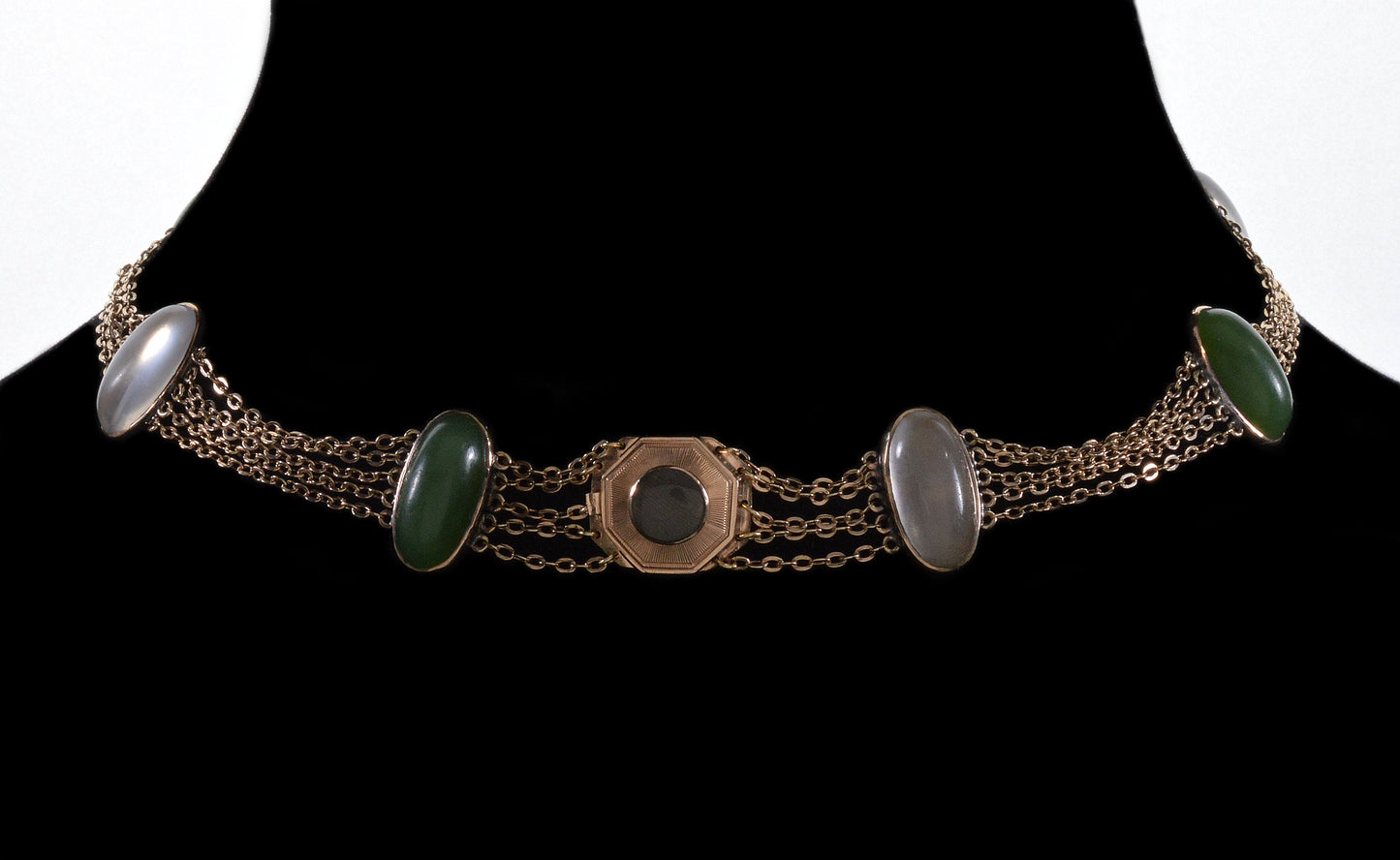 Antique Victorian 14K Gold Moonstone Jade 2 Bracelets Set C.1890
