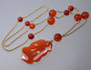 Antique Art Deco 14K Gold Carved Carnelian Pendant Chain Necklace C.1920