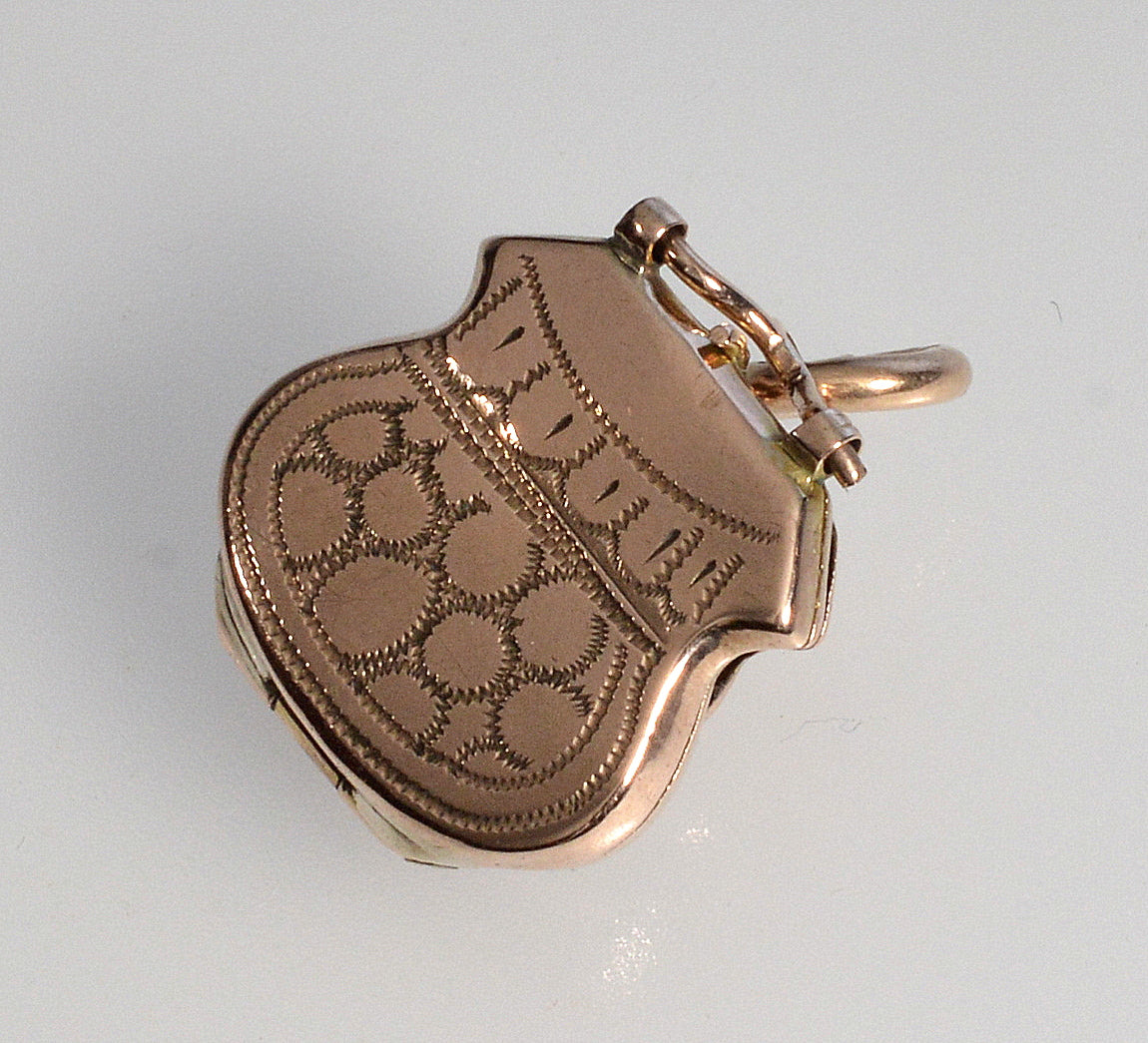 Antique Victorian 9K Gold Purse Locket Pendant C.1880 002880