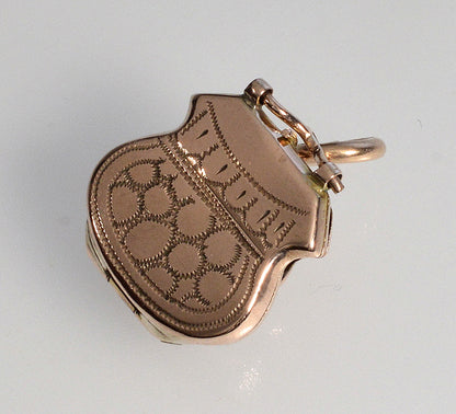 Antique Victorian 9K Gold Purse Locket Pendant C.1880 002880