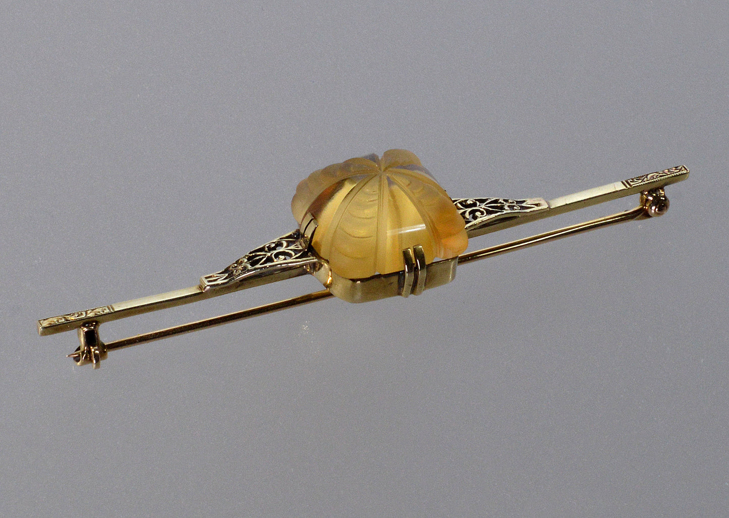 Edwardian Birks 14K Gold Citrine Brooch Pin C.1900