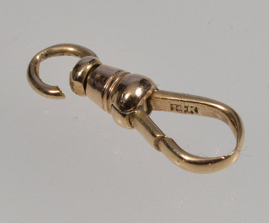 Victorian 14K Gold Dog Clip Clasp With Swivel For Watch Chain 0386