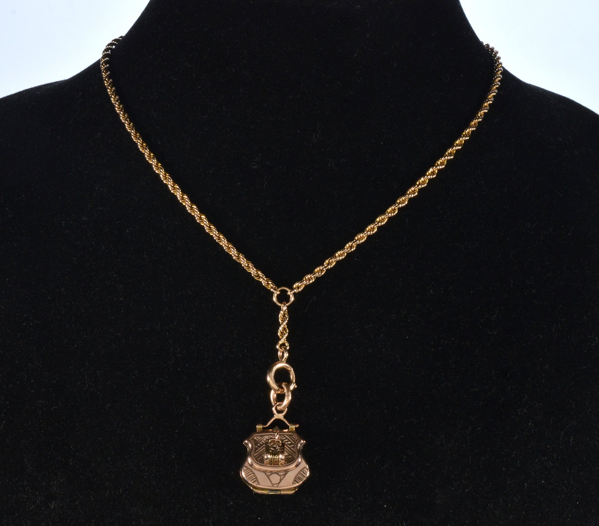 Antique Victorian 9K Gold Purse Locket Pendant C.1880 002880