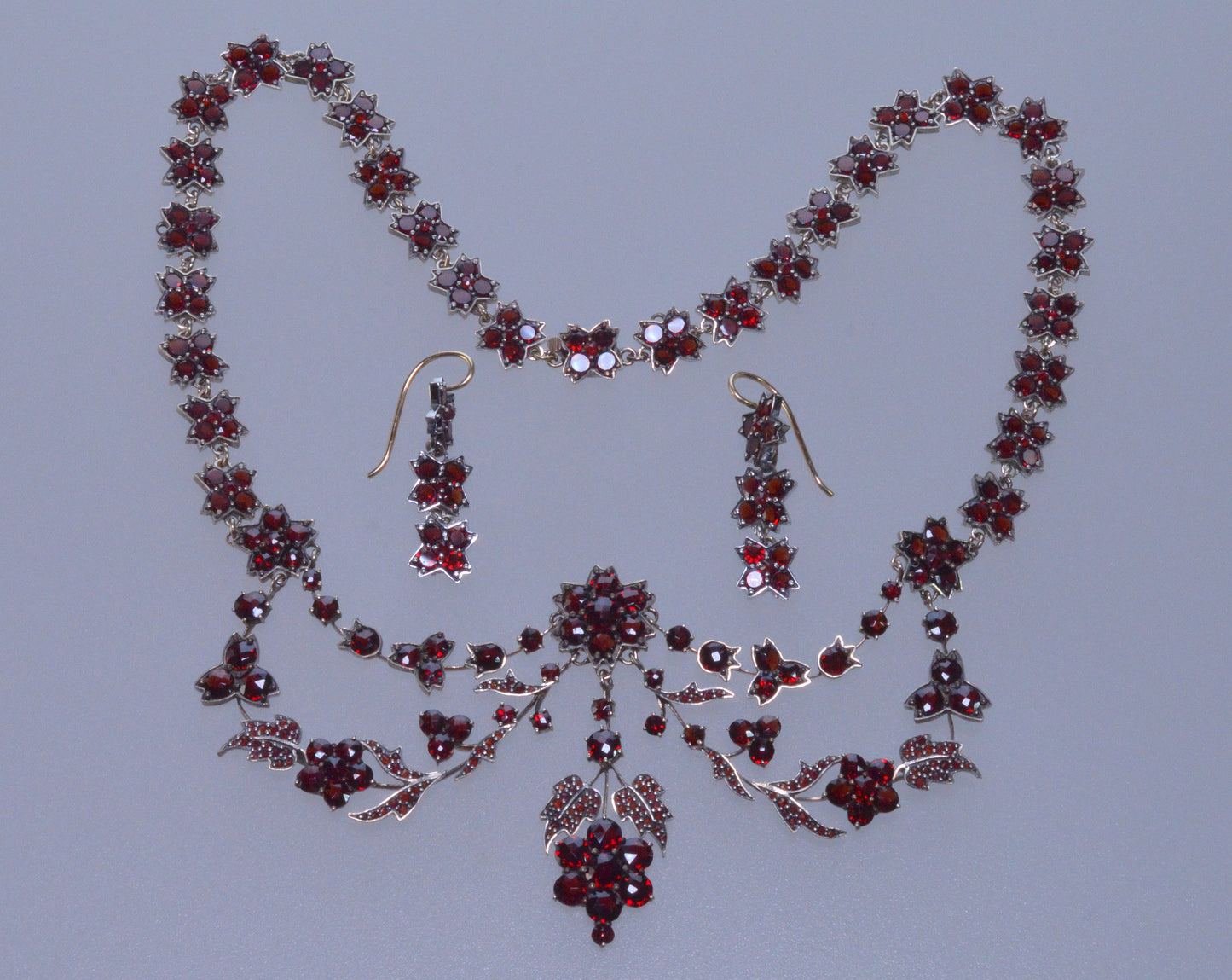 Antique Victorian Bohemian Garnet Necklace Earrings Set C.1890