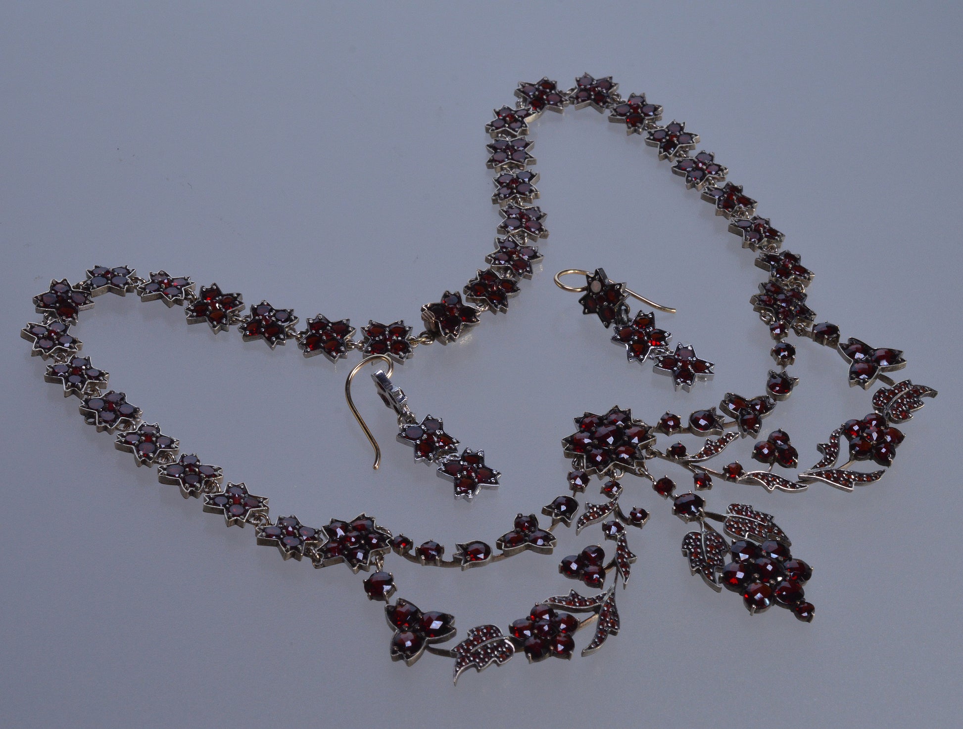 Antique Victorian Bohemian Garnet Necklace Earrings Set C.1890