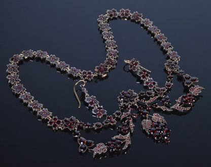 Antique Victorian Bohemian Garnet Necklace Earrings Set C.1890