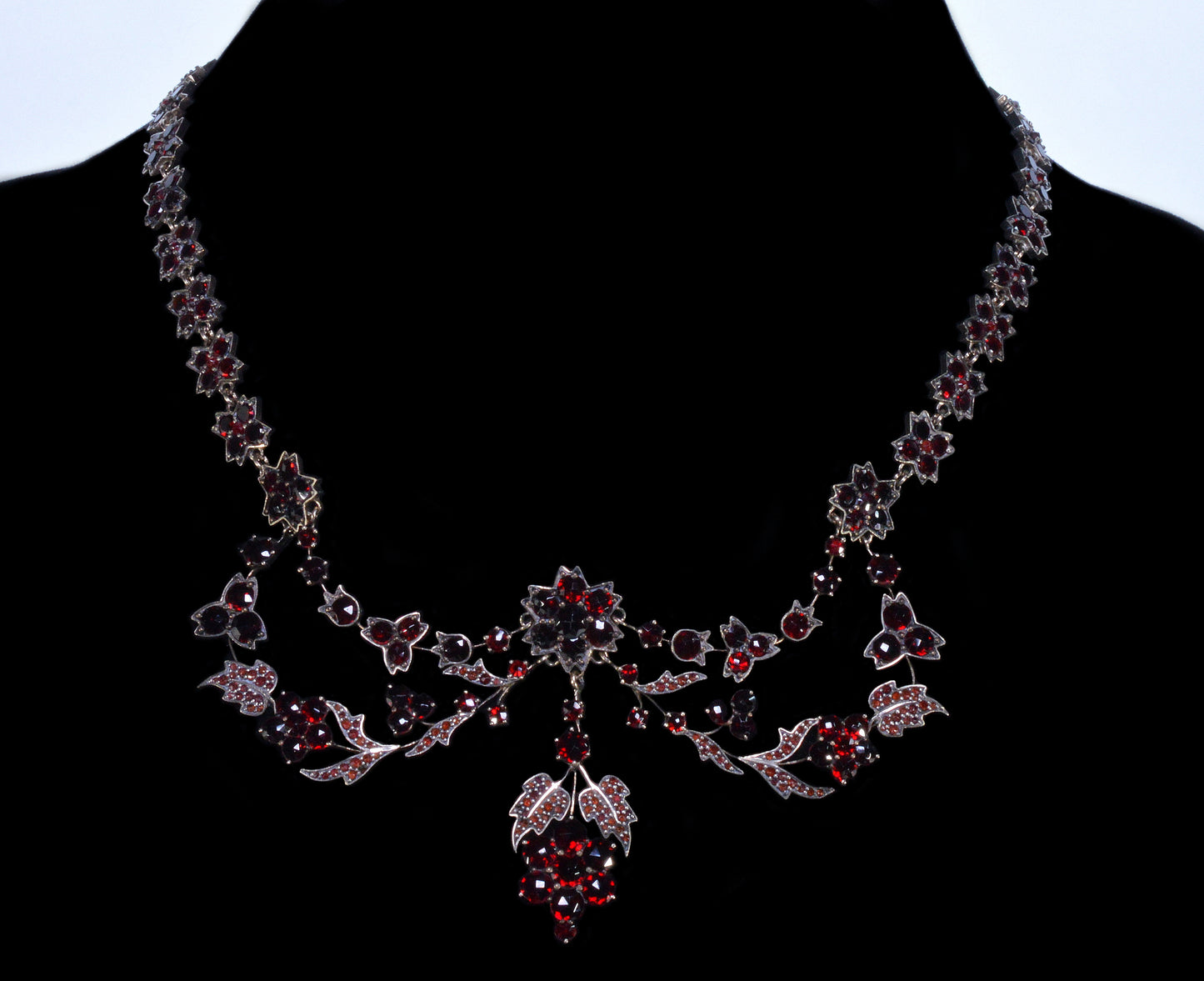 Antique Victorian Bohemian Garnet Necklace Earrings Set C.1890