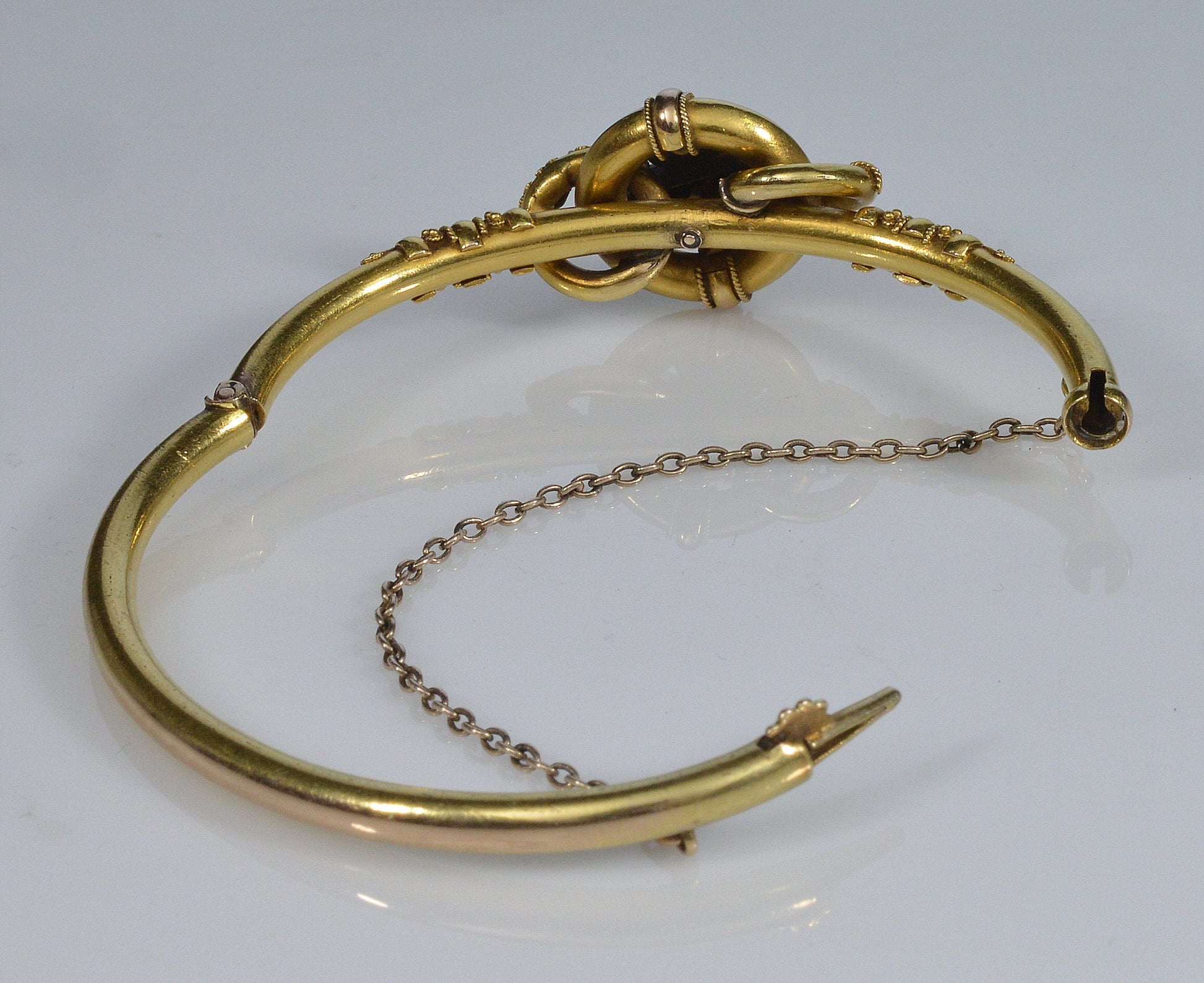 Antique Victorian Etruscan Revival 14K Gold Pearl Bangle Bracelet C.1880