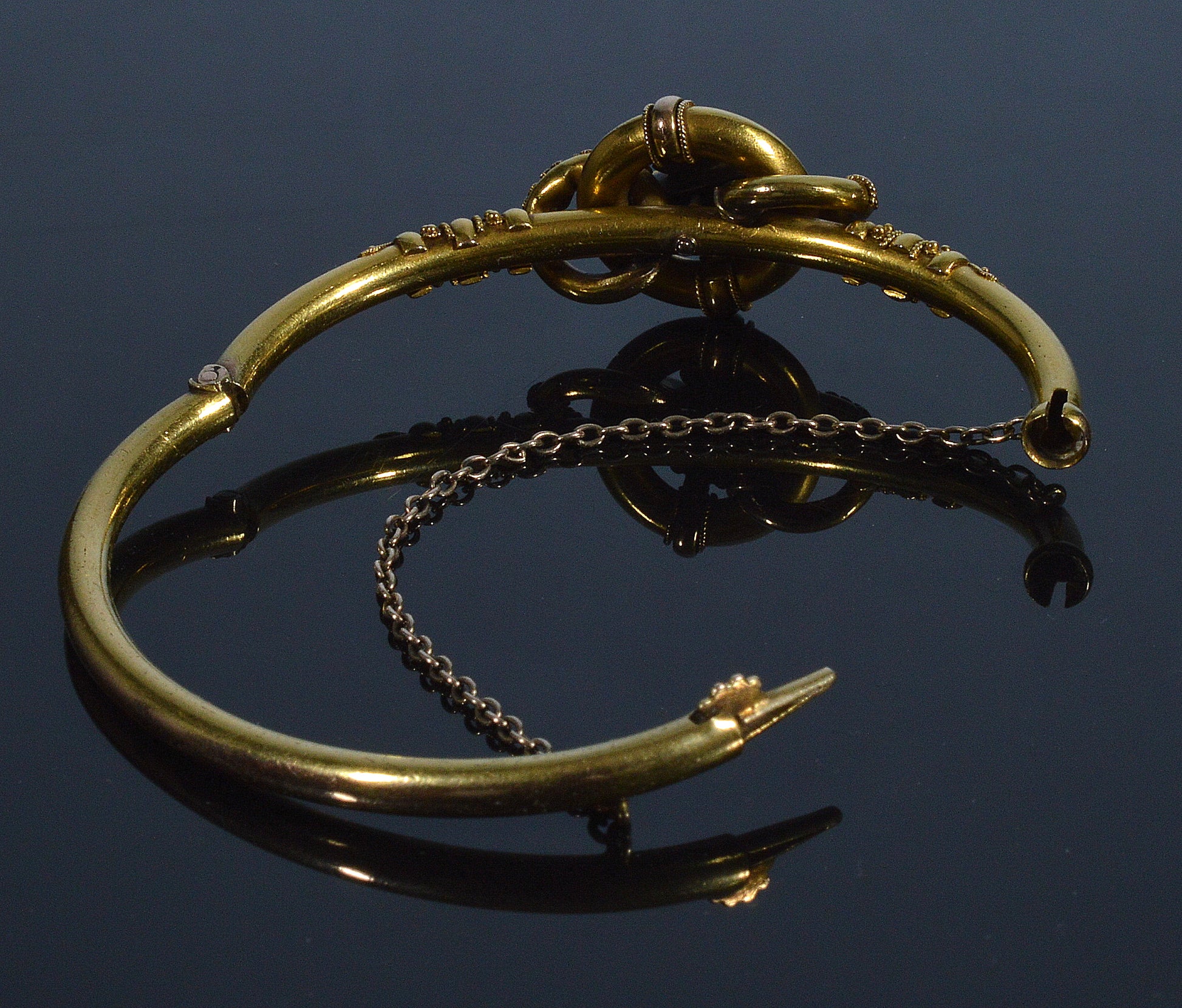 Antique Victorian Etruscan Revival 14K Gold Pearl Bangle Bracelet C.1880