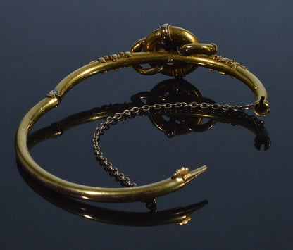Antique Victorian Etruscan Revival 14K Gold Pearl Bangle Bracelet C.1880