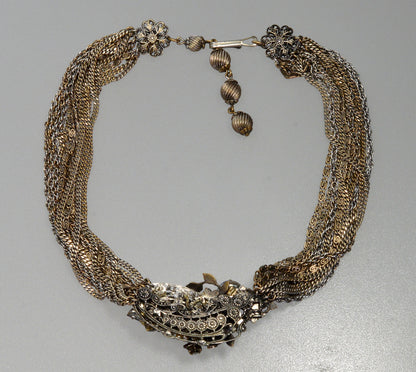 Miriam Haskell By Frank Hess Sapphire Glass Multi Chain Necklace Choker C.1930