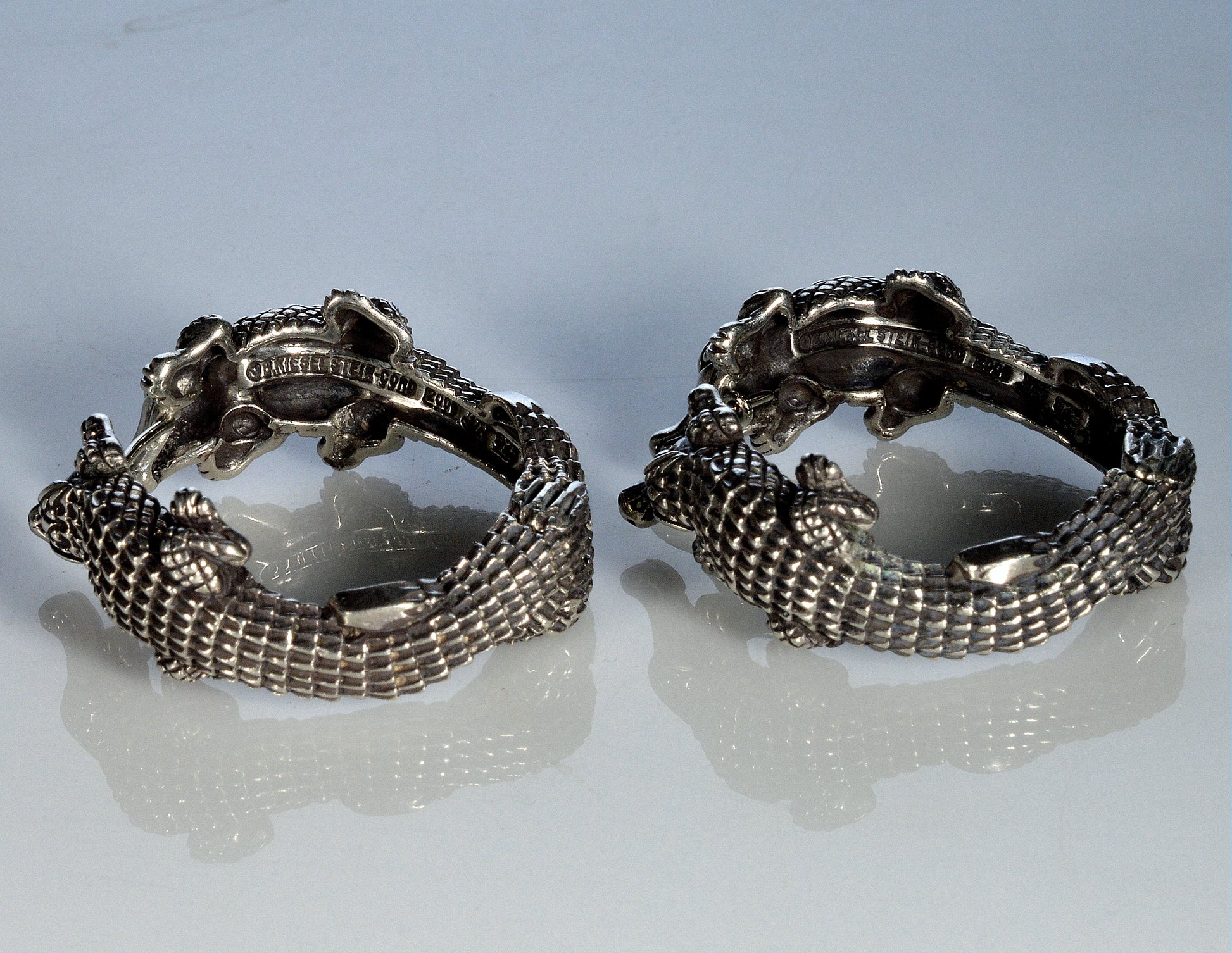 Kieselstein-Cord 2000 Sterling Silver 925 Alligator Hoop Earrings Designer Jewelry