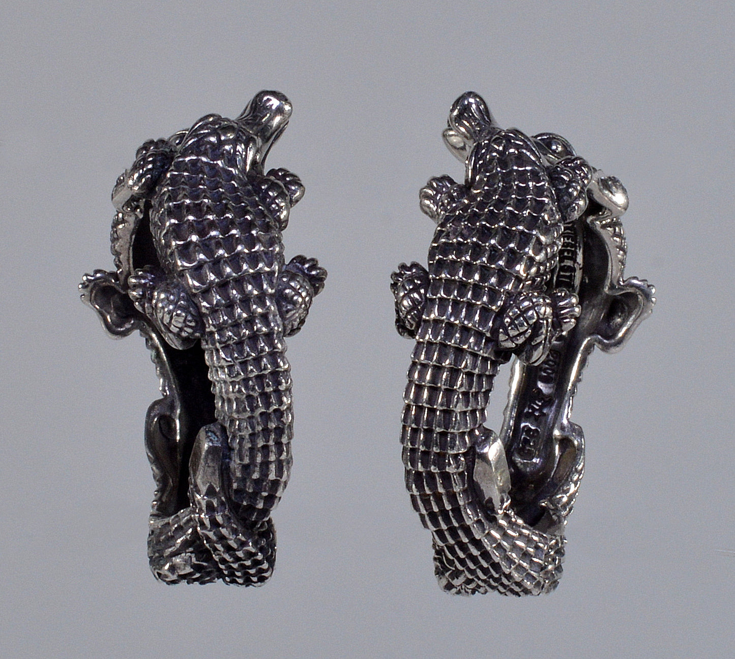 Kieselstein-Cord 2000 Sterling Silver 925 Alligator Hoop Earrings Designer Jewelry