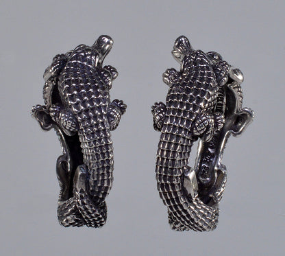 Kieselstein-Cord 2000 Sterling Silver 925 Alligator Hoop Earrings Designer Jewelry