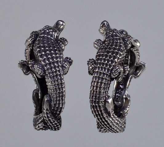 Kieselstein-Cord 2000 Sterling Silver 925 Alligator Hoop Earrings Designer Jewelry
