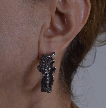 Kieselstein-Cord 2000 Sterling Silver 925 Alligator Hoop Earrings Designer Jewelry