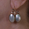 14K Gold Diamond Mabe Pearl Earrings By Designer C.1960