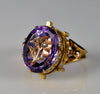 Antique 14K Gold Rose Of Sharon Diamond Ring Amethyst Inlay C.1860