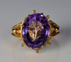Antique 14K Gold Rose Of Sharon Diamond Ring Amethyst Inlay C.1860