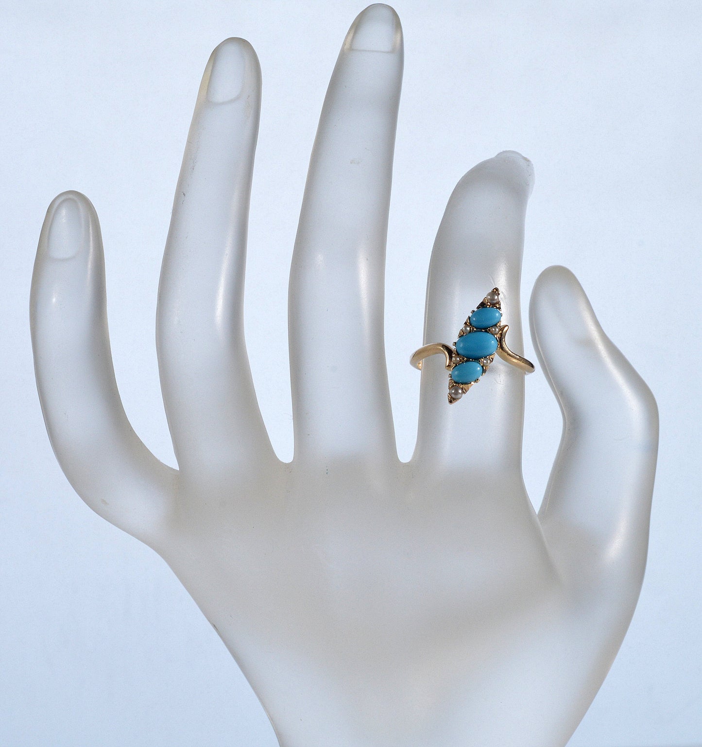 Antique Victorian 14K Gold Turquoise Pearl Ring Size 5 1/2 C.1890