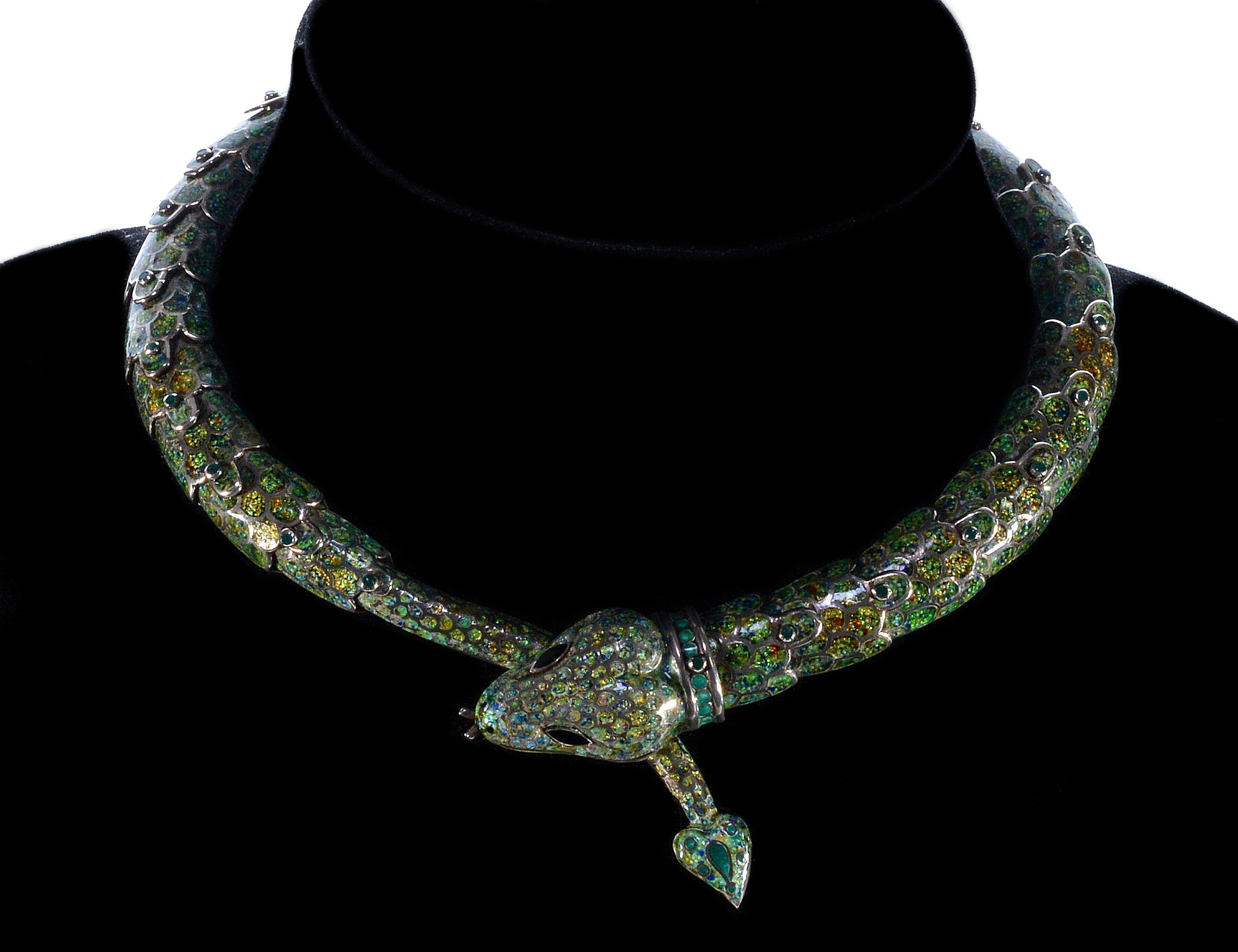 Margot de Taxco Enamel Sterling Snake Suite Necklace Bracelet Earrings