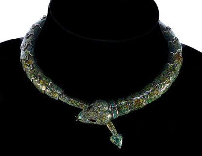 Margot de Taxco Enamel Sterling Snake Suite Necklace Bracelet Earrings